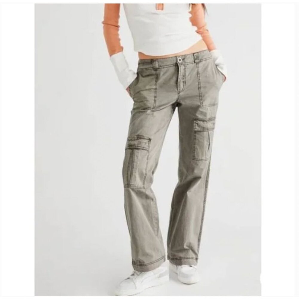 Free People The Thing Is Low Rise Utility Cargo Pants Y2K Minimalist Green 4